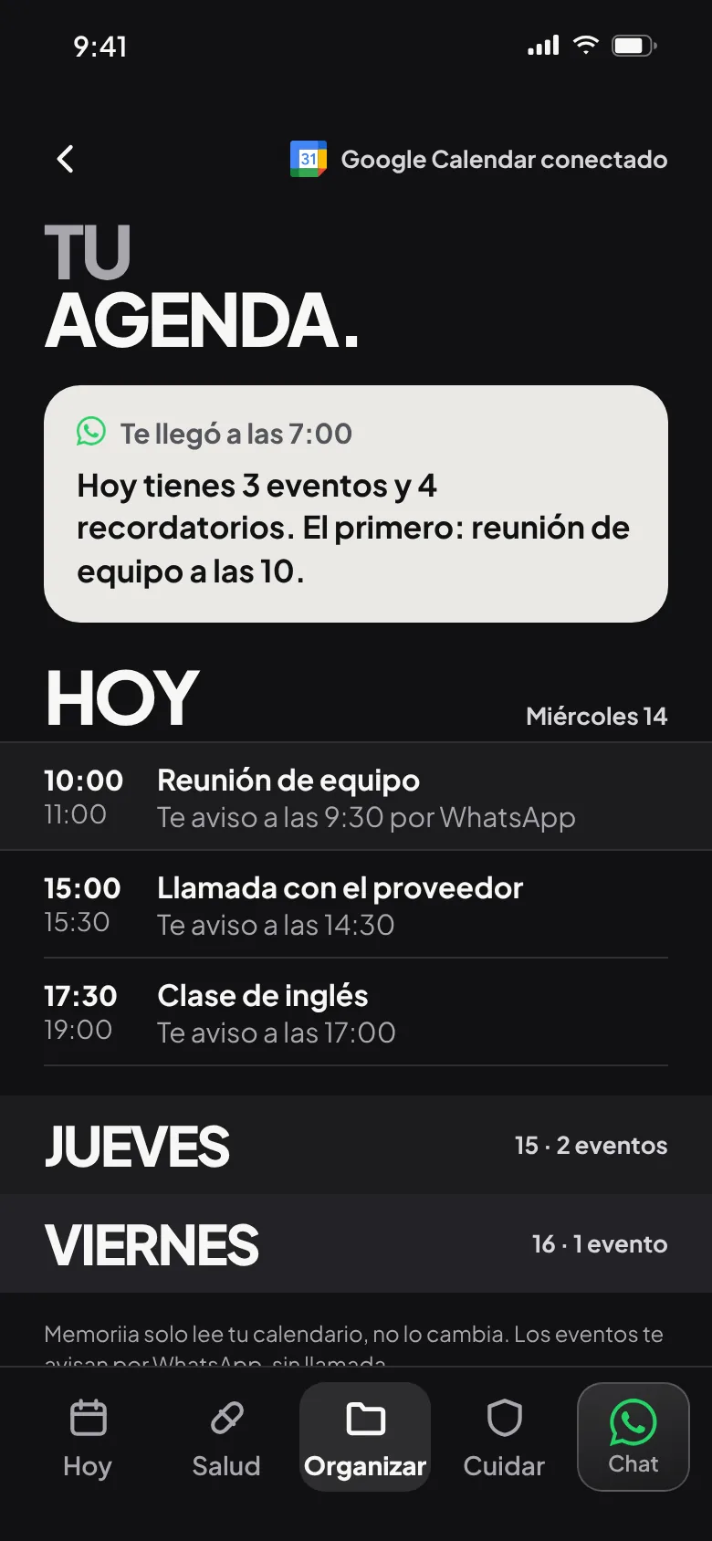 Tu agenda: los eventos de Google Calendar del día