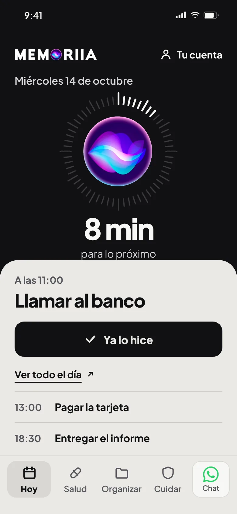 La pantalla Hoy: «Llamar al banco» en 8 minutos