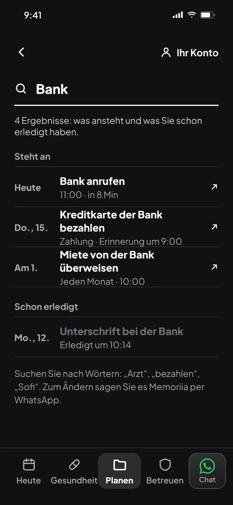 Suche nach „Bank“: was ansteht und was Sie schon erledigt haben