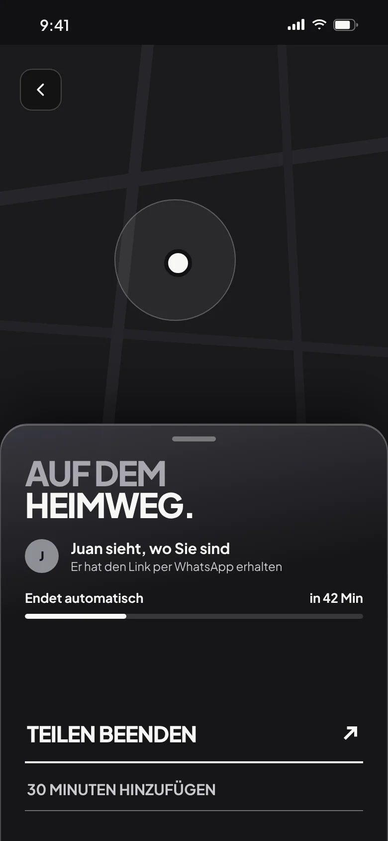 „Auf dem Heimweg“: Juan sieht, wo Sie sind, bis Sie ankommen