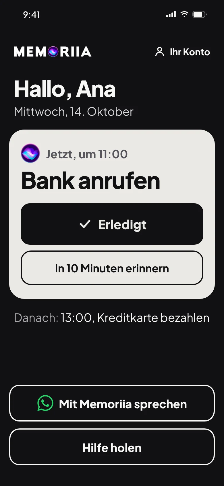 Der einfache Modus: „Bank anrufen“ mit großen Tasten