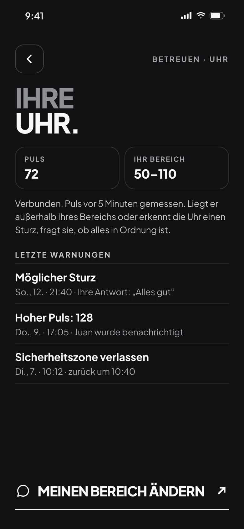 Ihre Uhr: Puls, Bereich und letzte Warnungen