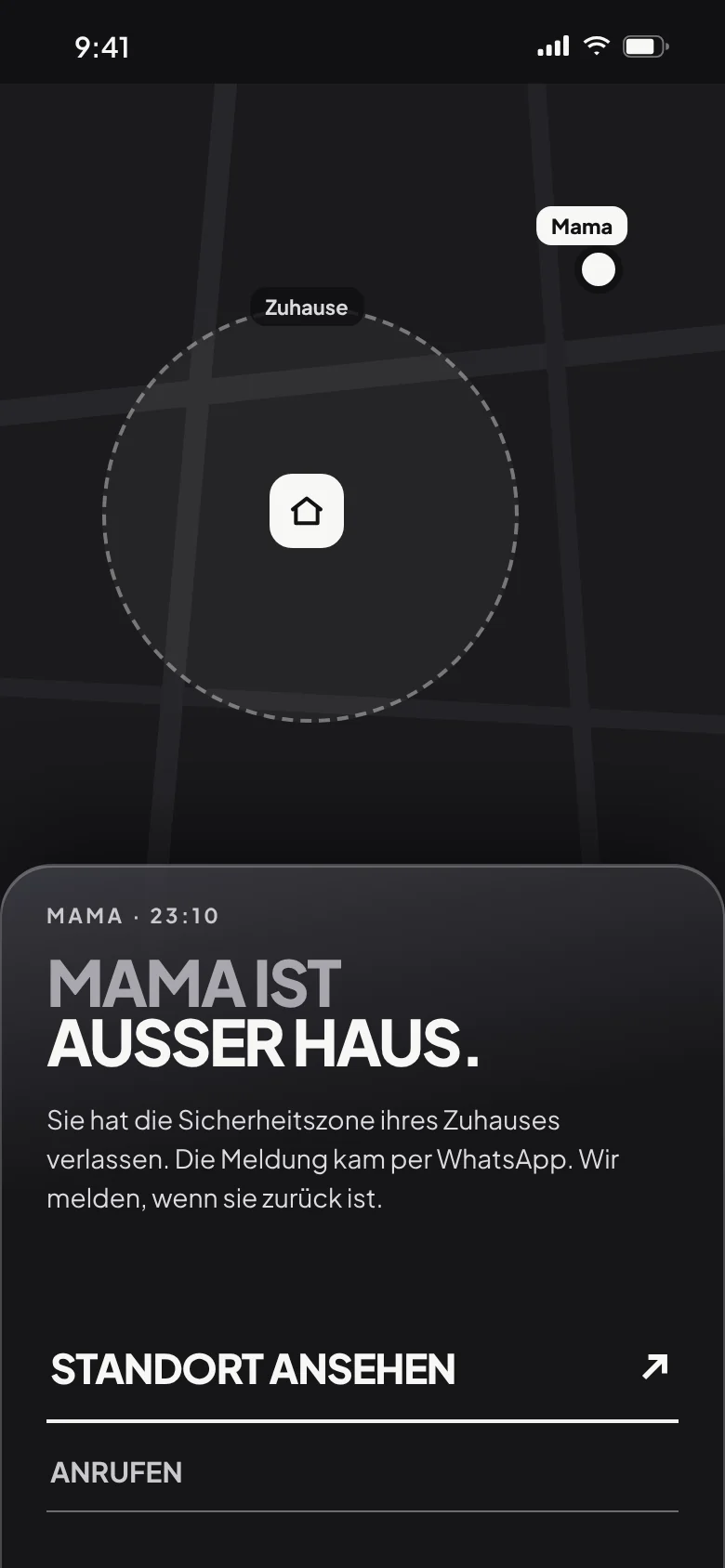 „Mama hat das Haus verlassen“: die Meldung der Sicherheitszone