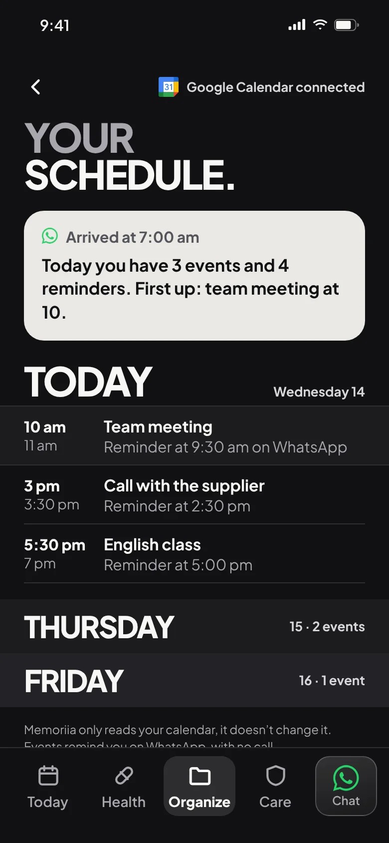 Your schedule: today’s Google Calendar events