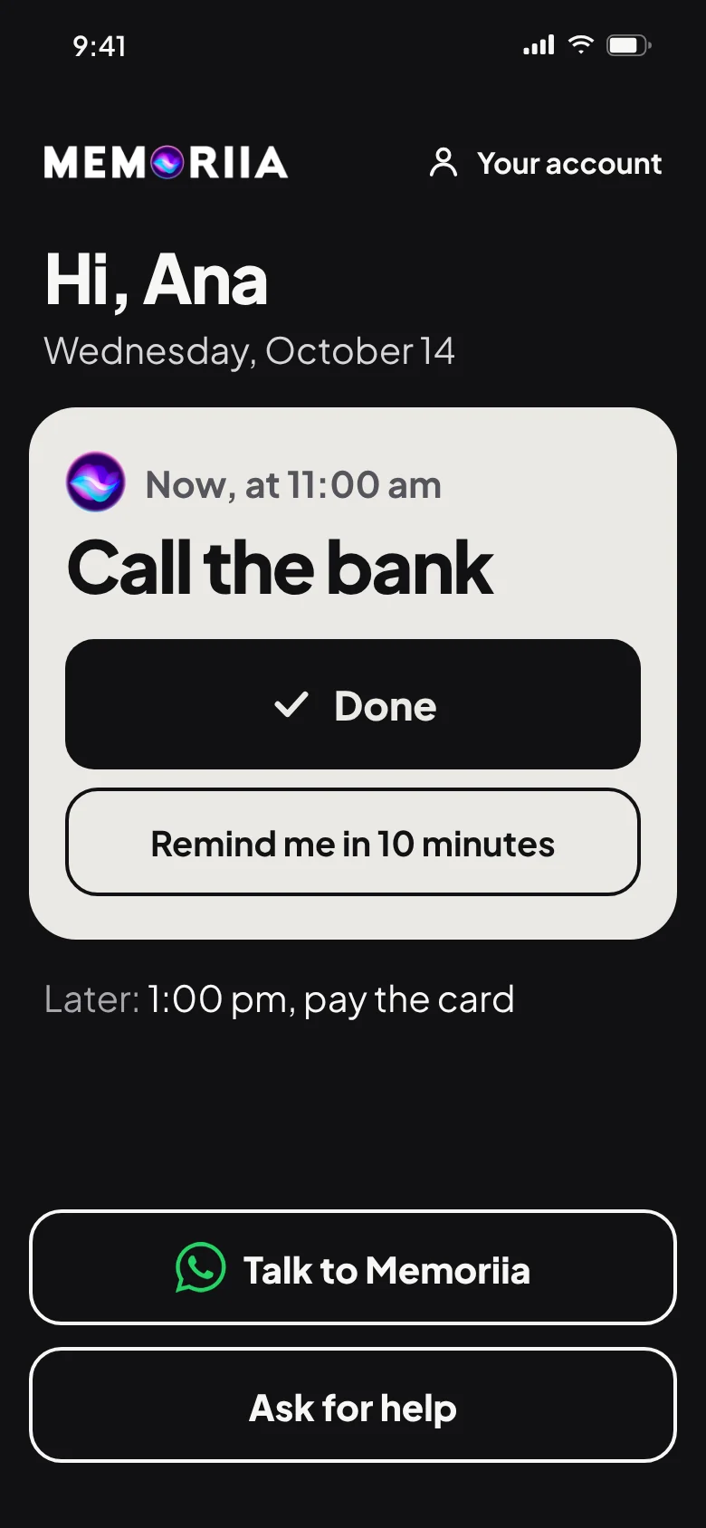 Easy mode: “Call the bank” with big buttons