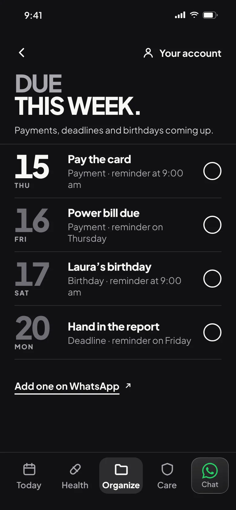 Due this week: payments, deadlines and birthdays