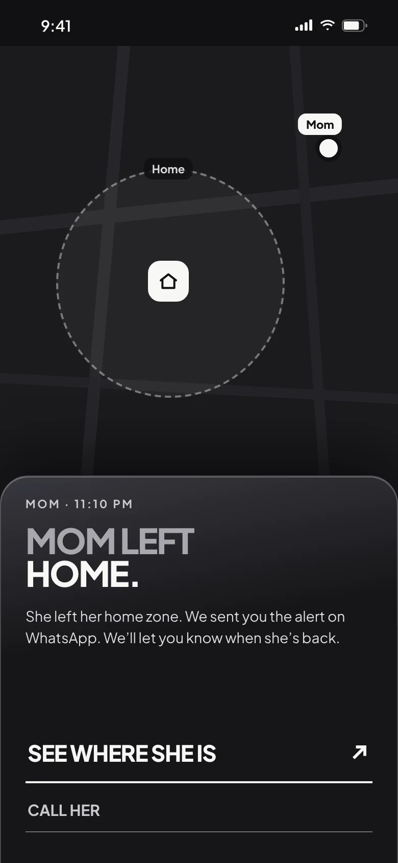 “Mom left home”: the safe zone alert