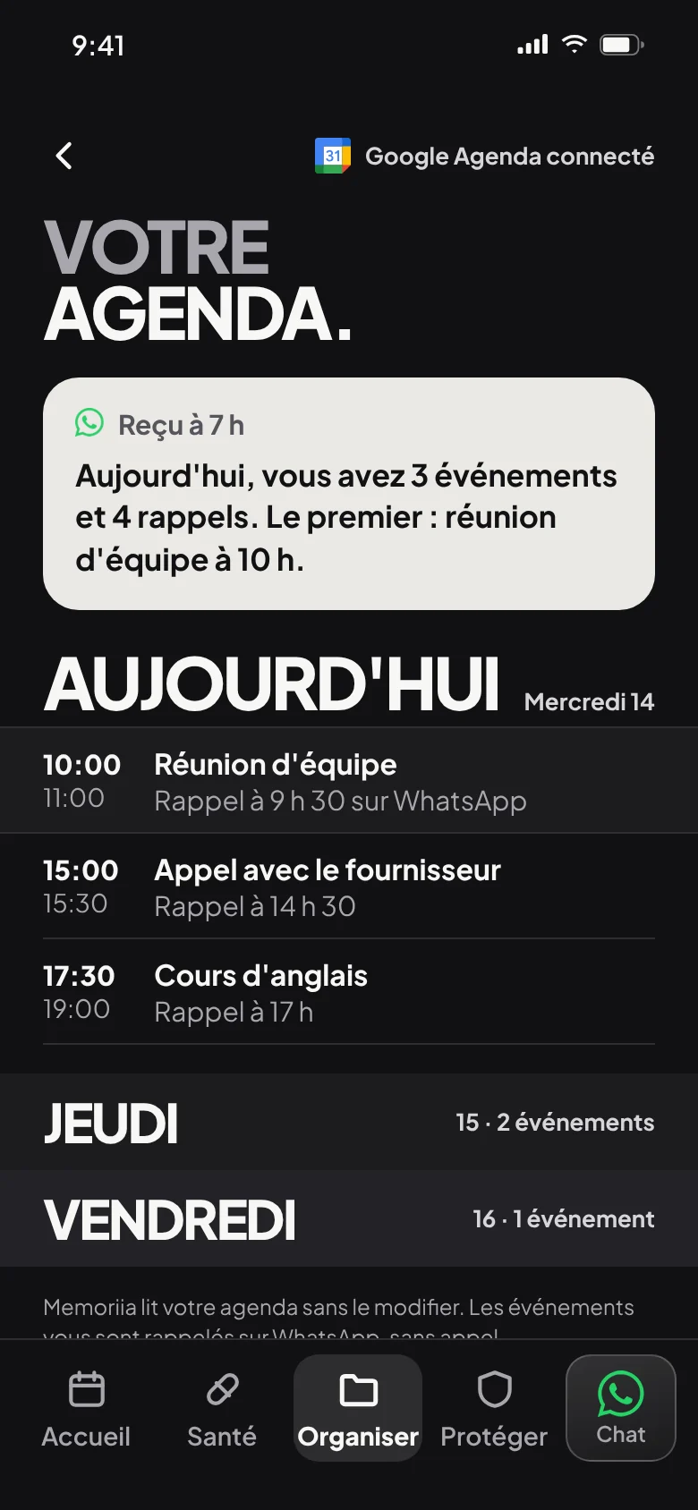 Votre agenda : les événements Google Agenda du jour