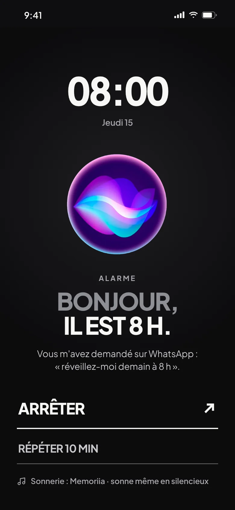 Le réveil de Memoriia : « Bonjour », avec Arrêter et Répéter