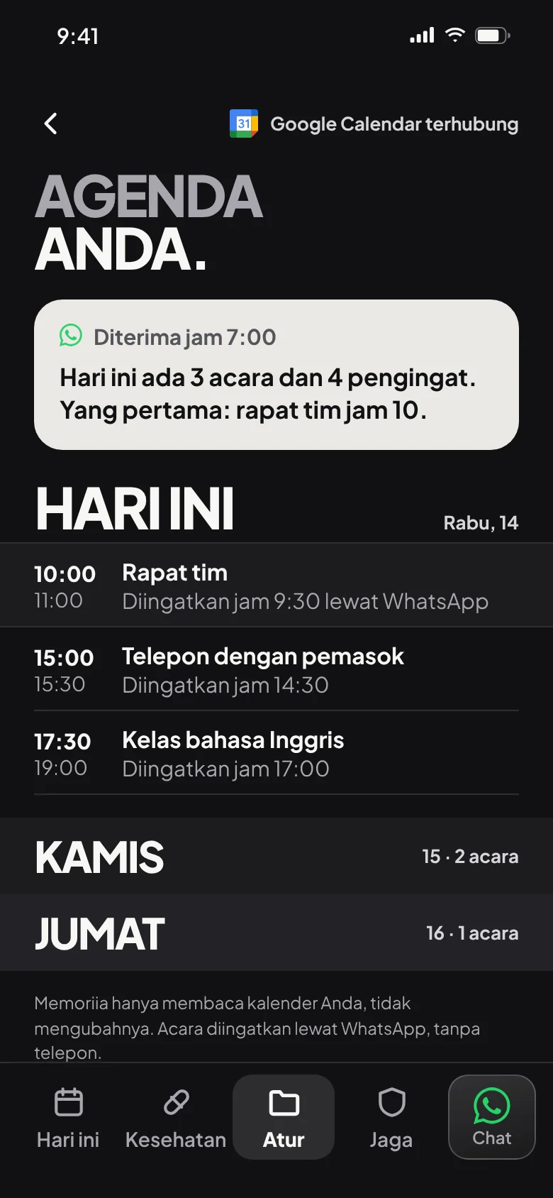 Agenda Anda: acara Google Calendar hari ini