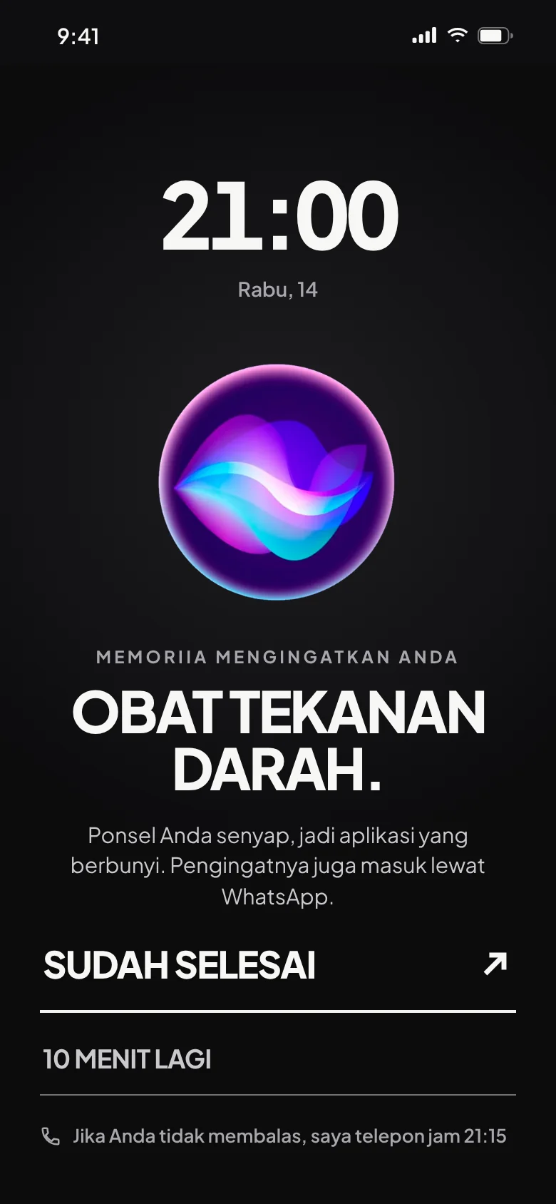 Alarm obat tekanan darah, jam 21:00
