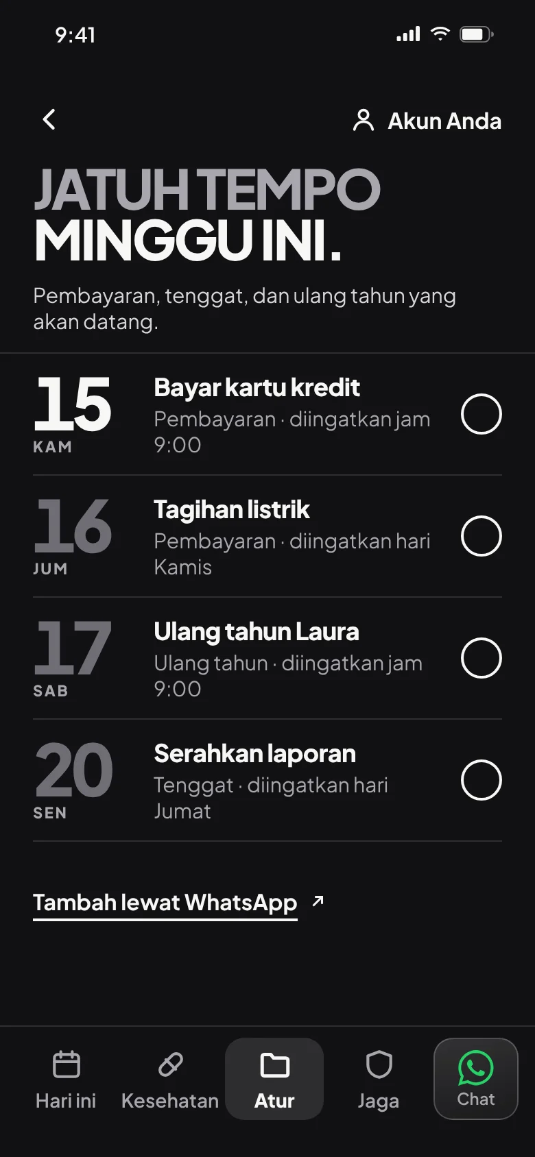 Jatuh tempo minggu ini: pembayaran, tenggat, dan ulang tahun