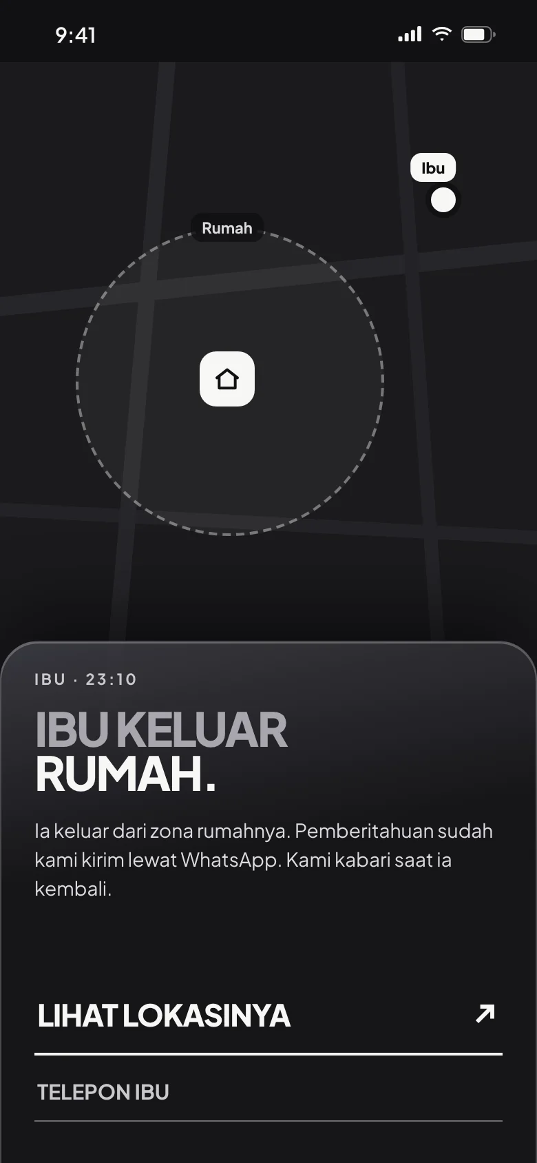 «Ibu keluar rumah»: pemberitahuan zona aman