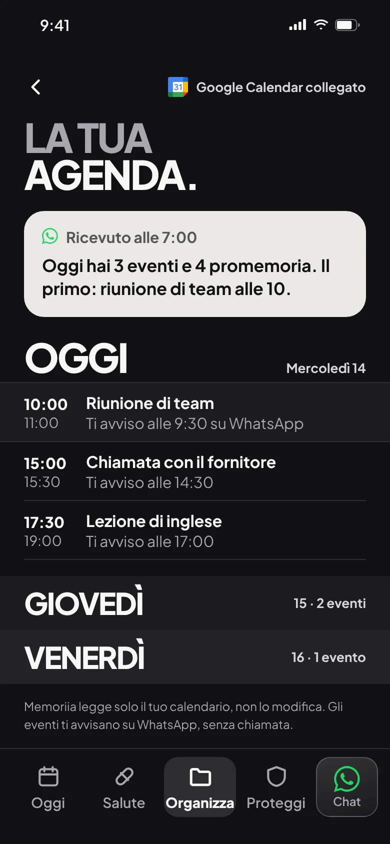La tua agenda: gli eventi di Google Calendar del giorno