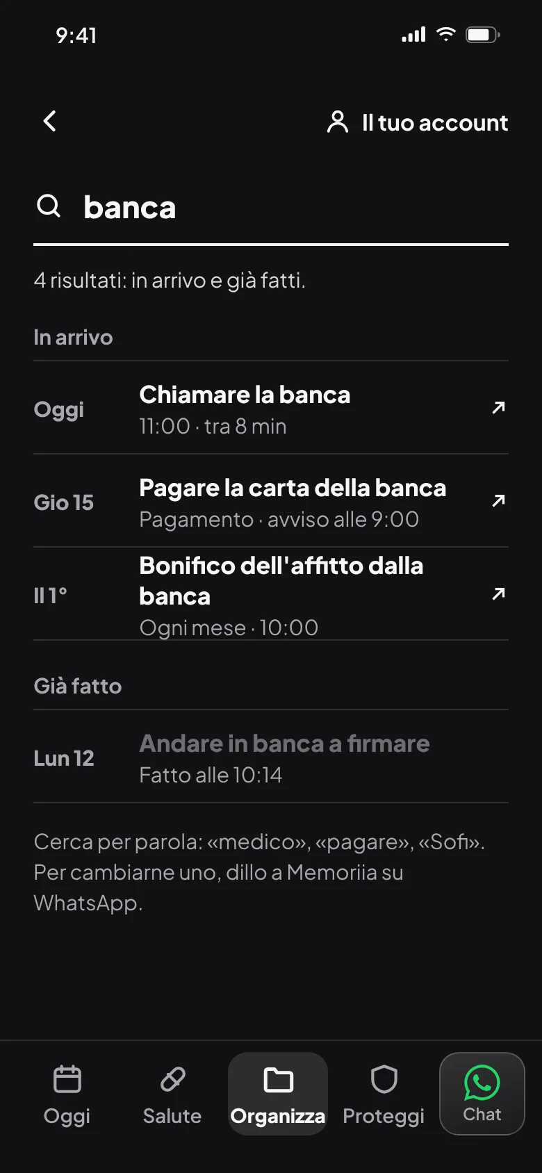Cerca «banca»: quello che arriva e quello che hai già fatto