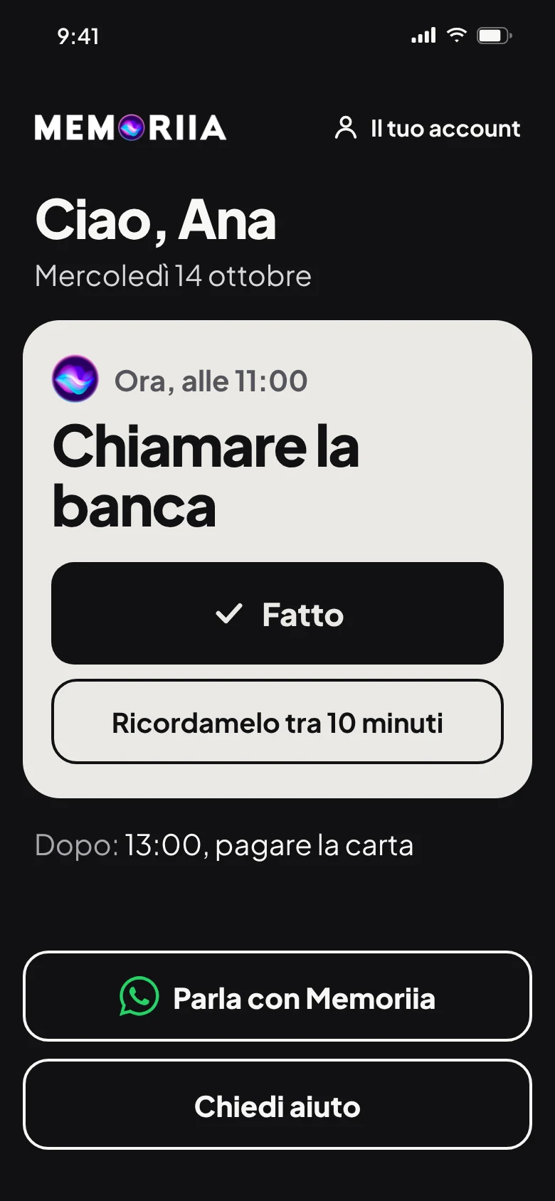 La modalità semplice: «Chiamare la banca» con pulsanti grandi