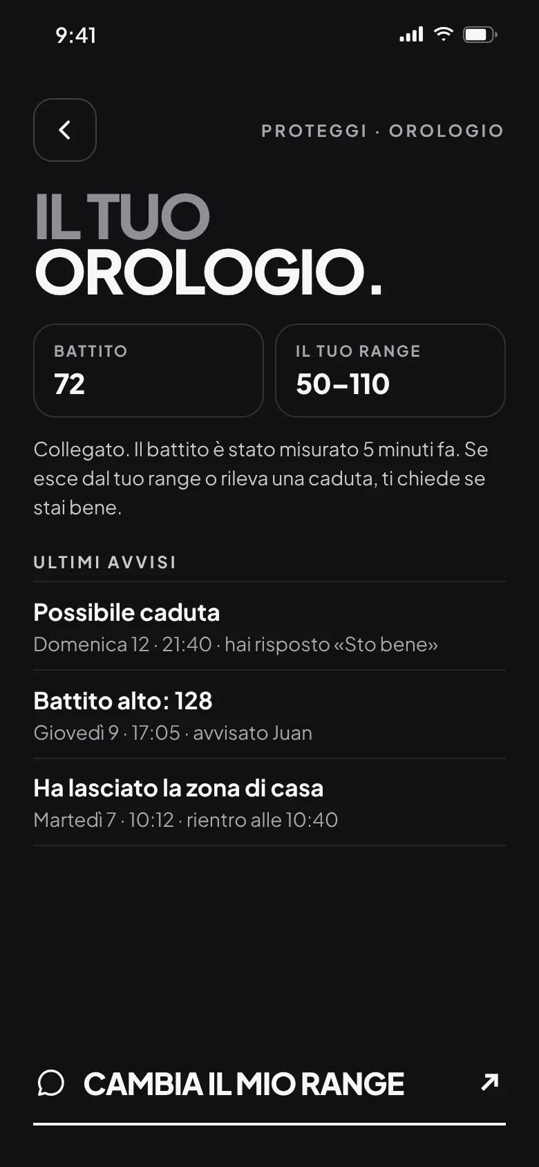 Il tuo orologio: battito, range e ultimi avvisi
