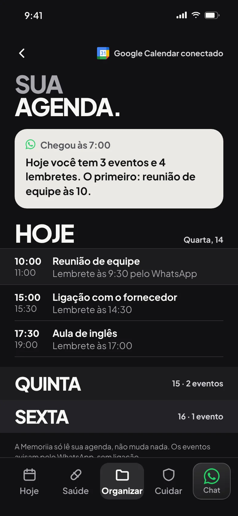 Sua agenda: os eventos do Google Calendar do dia